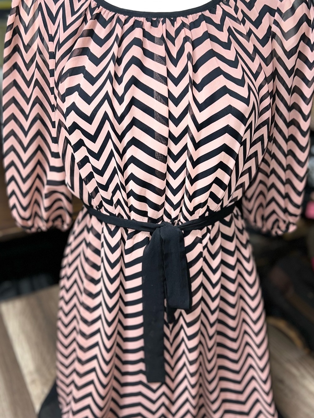 Enfocus Studio Pink and Black Chevron Dress